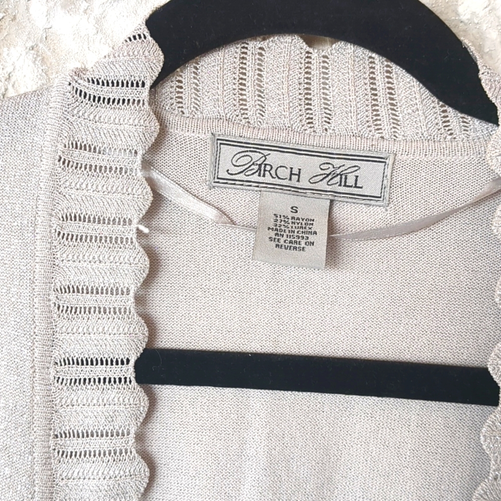Birch Hill Vintage Sweater Jacket Metallic Silver Open Front Y2K Elegant Glam - Picture 2 of 5